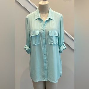 Joe Fresh roll cuff sleeve button down woven-mint. NWOT